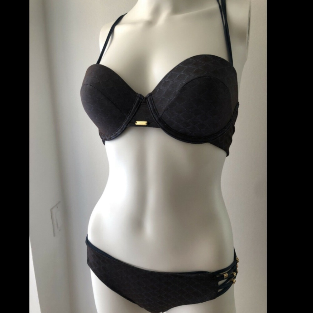Beach Bunny Dark Bikini with Gold Detail